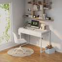 Lufeiya Small White Computer Desk with Drawers for Home Office Bedroom, 40 Inch Vanity Desk with Fabric Drawer Storage and Side Pouch, Study Writing Table, White