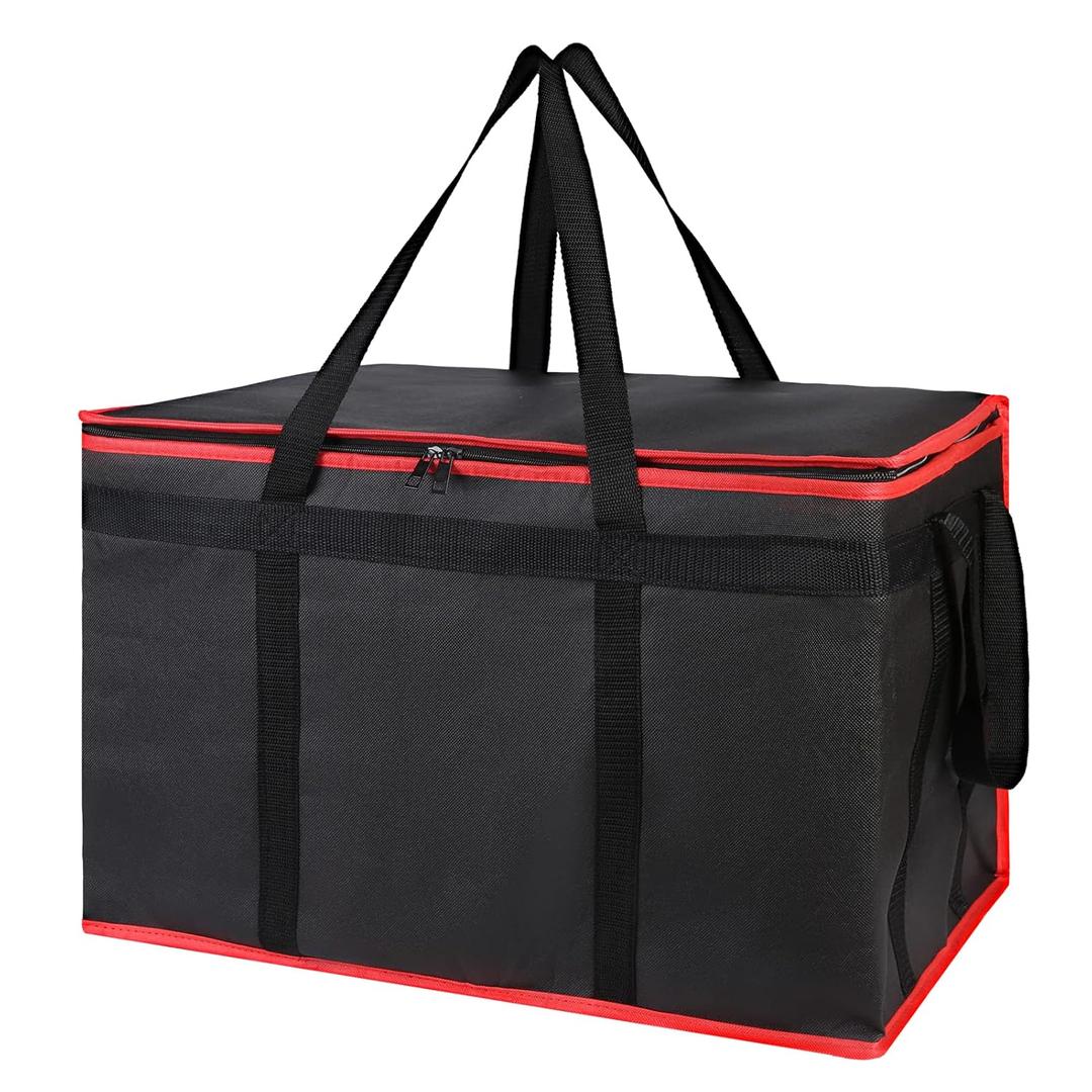 Bodaon Insulated Food Delivery Bag for Hot and Cold Meal, XXX-Large Grocery Tote Insulation Bag for Catering/Drivers, Pizza Warmer, Grocery Bags, Cooler Bag, food warmers for parties (Black-Red, 1Pk)