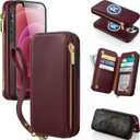 Antsturdy 2 in 1 Detachable for iPhone 15 Pro Max Wallet case with Magsafe,RFID Blocking Magnetic Wireless Charging PU Leather Phone case Flip Folio Cover Card Holder Wrist Strap Women Men,Wine Red