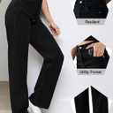 Women's Straight Leg Jeans Tummy Control Trendy High Waisted Stretchy Casual Denim Pants Baggy Trousers (Black, S)
