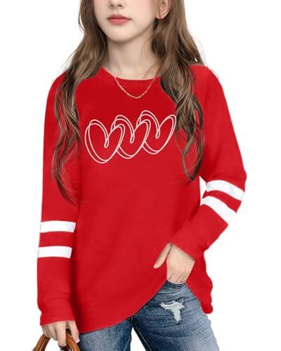 Ithalt Kids Valentine Shirt Girls Valentines Shirts Cute Heart Graphic Long Sleeve Tee Tops (ARed3,130)