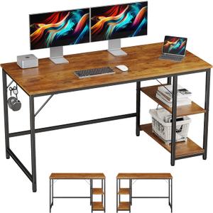 JOISCOPE Home Office Computer Desk with Wooden Storage Shelf, Office Desk and Gaming Table with Splice Board, 2-Tier Industrial Morden Laptop Study Writing Desk, 48 x 24 inches (Vintage Oak)
