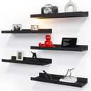 RICHER HOUSE 5 Set Floating Wall Mounted Shelves, Black Shelves for Wall Decor, Modern Picture Ledge Shelf with Lip for Storage, Nursery, Bedroom, Living Room, Bathroom - Black