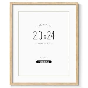 FinalFind Minimalist 20x24 Picture Frame Matted to 16x20, Natural Solid Oak Wood Poster Frame, Lightweight for Wall Mounting(Single, Oak)