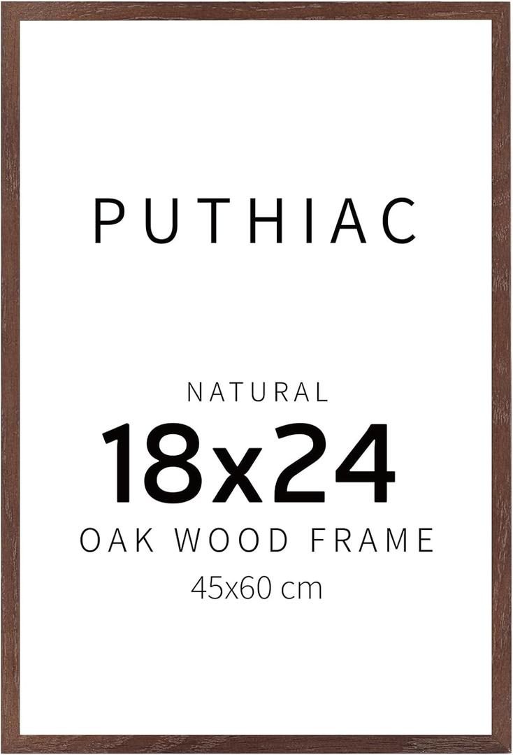 Puthiac 18x24 Solid Oak Wood Picture Frame, No Mat, Wall Display Only, Vertical or Horizontal, Plexi Front, 1 Pack, Walnut