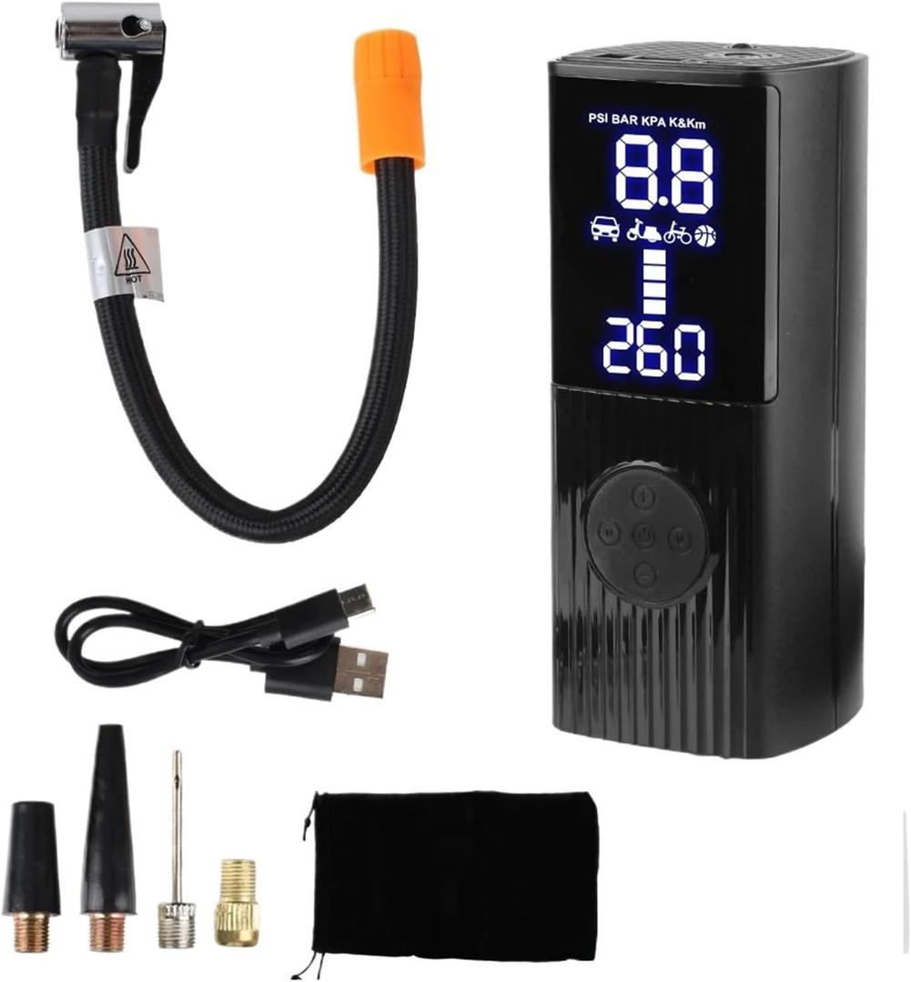 Car Air Compressor 0-150psi/10bar Portable Inflator Tire Pressure Test Wireless Inflatable Pump Tire Air Pump (Black)