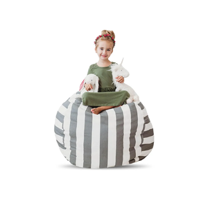 Creative QT Stuff ’n Sit Large 33’’ Bean Bag Storage Cover for Stuffed Animals & Toys, Giant Bean Bag Chair for Kids, Plush, & Toddler Bedroom Organizer, Gray/White Stripe