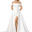 Sleeveless Wedding Dresses for Bride Off Shoulder A-Line Satin Bridal Wedding Gown Bridal Sexy Dress White (Medium)
