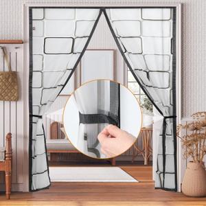 Insulated Door Curtain for French & Patio Sliding Doors Up to 72 x 80 Inch, Thermal Magnetic Closure Self-Closing Door Cover Cool Summer Warm Winter Stop Cold Wind Door Screen (Grey - Checks Style) (Fits Door Up to 72  80 inches)