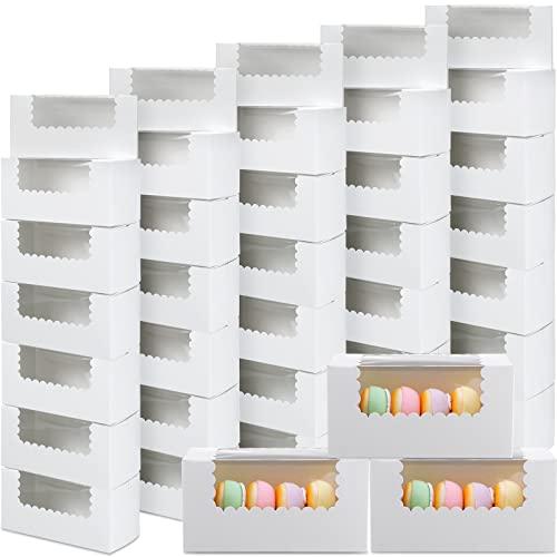 Ireer 60 pcs 8x4x4 Inch Bakery Boxes with Window Cookies Boxes Pumpkin Roll Container Donut Box Pastry Cake Packaging Safe for Cookies Loaf Muffins Breads Dessert Candies Treat (White)