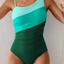 Aidonger One Shoulder One Piece Swimsuit for Women Tummy Control Bathing Suits Color Block Ruched Swim Suit Slimming Swimwear (L)