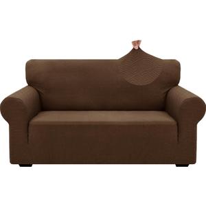 ZNSAYOTX 1 Piece Jacquard Couch Covers for 2 Cushion Couch High Stretch Loveseat Slipcover for Pets Dogs Anti Slip Love Seat Sofa Slipcover Furniture Protector (Medium, New Pattern Coffee) (Medium (55"-69"))