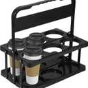 Portable Drink Carrier for Big Cups, Foldable Plastic Cup Holder, Reusable Cup Holder Carrier with Handle, Drink Delivery Carrier (Black)