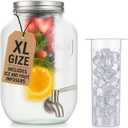 2 Gallon Extra Large Iced Beverage Dispenser with Ice & Fruit Infusers  Glass Mason Jar Drink & Beverage Container with Stainless Spigot