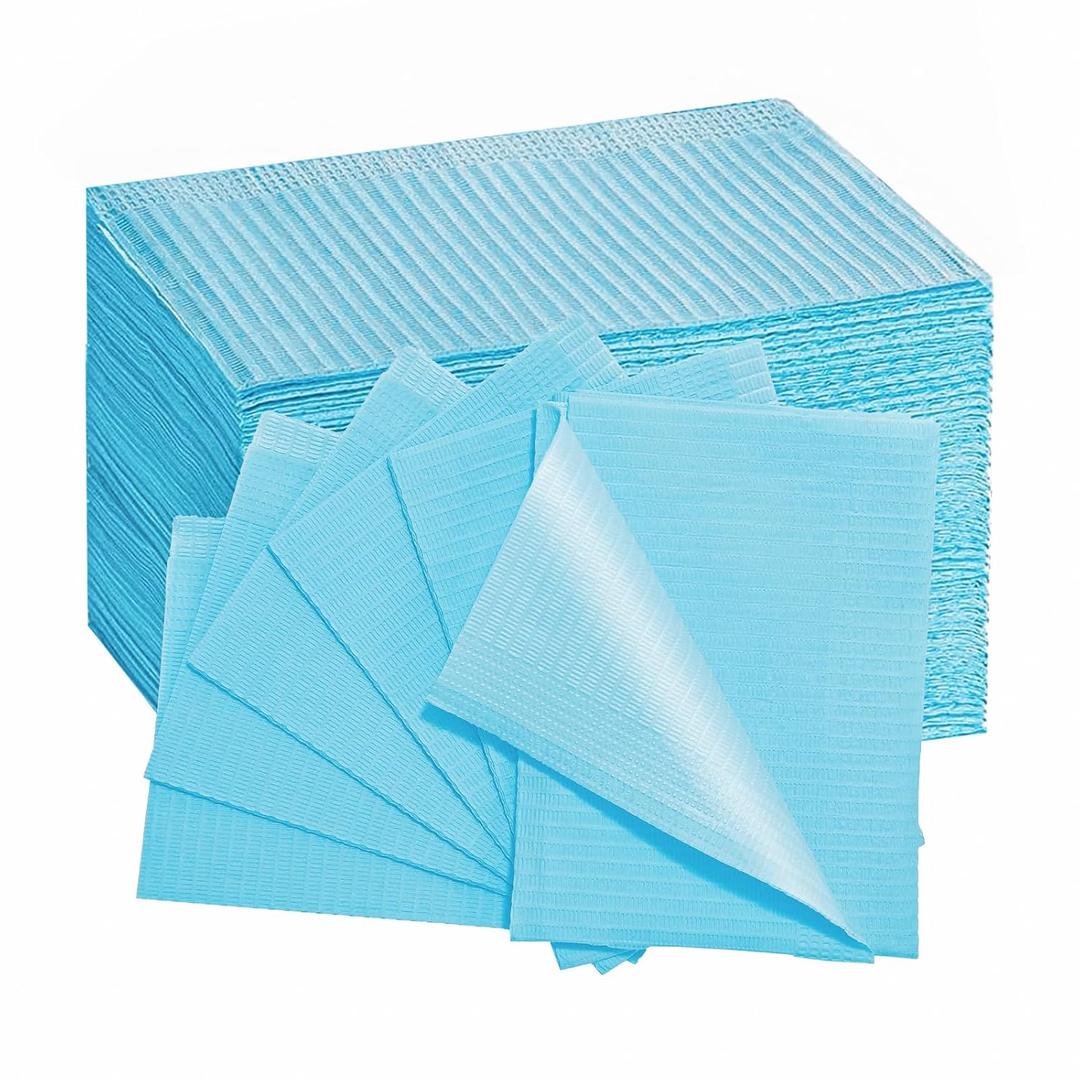 Dental Bibs Disposable Dentist Napkins 50 PCS, Polyback Towel Patient Paper Napkin Waterproof 3 Ply Tattoo Bib Dentist Bib Tray Covers Lap Cloths -13" x 18" - Blue