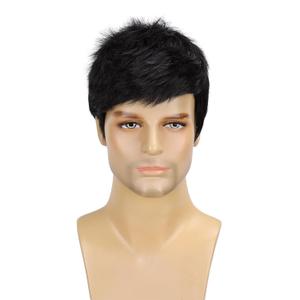 Short Men's Wig Black Handsome 6 Inch Heat Resistant Synthetic Straight Male Wigs for Daily Costumes or Halloween Wear
