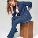 roswear Jean Shirt for Women Button Down Shirts Denim Tops Western Fall Outfits (Blue, L)