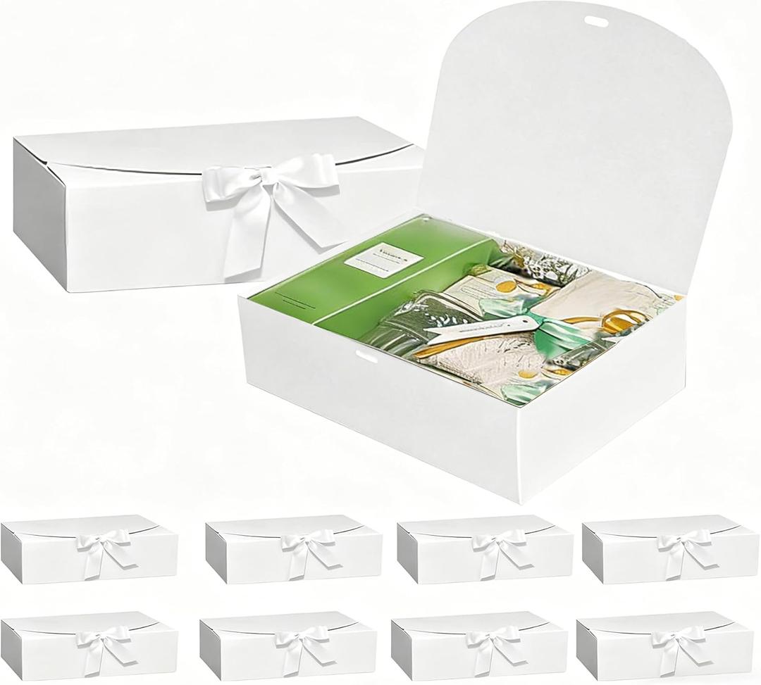 Hixdo 10 Pack Gift Boxes with Lids, 10x10x5 Inches Bridesmaid Proposal Box, White Luxury Groomsmen Box with Ribbon for Presents, Christmas, Wedding, Graduation, Holiday, Birthday