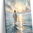 Jesus Walking On Water Canvas Wall Art Christian God Wall Decor Picture Religious Spirit Faith Poster Print for Living room Bedroom Church Decoration, 12x16in