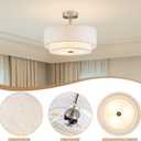 BUXVRCS Semi Flush Mount Ceiling Light Fixture, 3-Light Double Drum Lighting Fixtures with Fabric Shade, 16" Modern Light Fixtures Ceiling Mount Close to Ceiling Light for Bedroom (Brushed Nickel)
