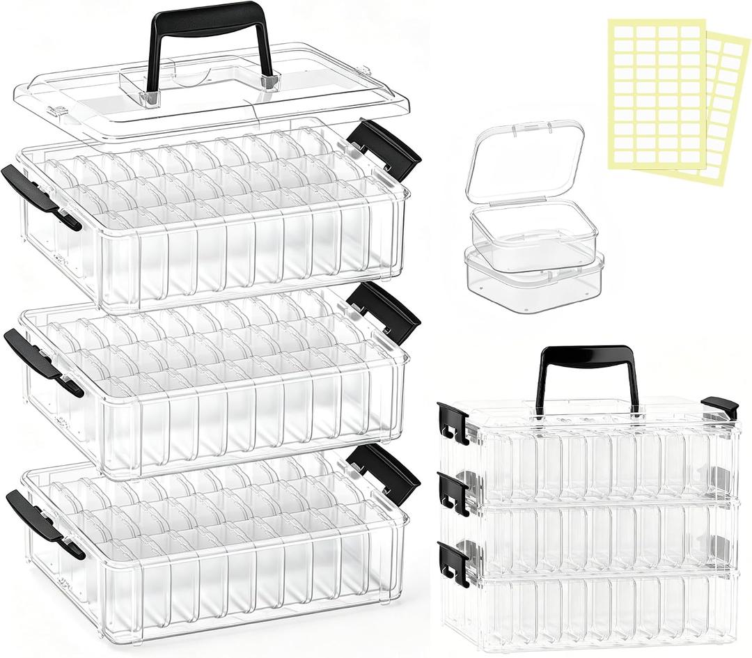 3-Tier Large Capacity Stackable Bead Organizer Box 90 Pcs, Portable Plastic Craft Storage Containers for Jewelry Making, Bracelets, DIY, Nail Art Charms