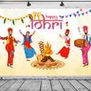 CORFOTO 10x8ft Fabric Happy Lohri Festival Backdrop Cartoon Indian People Punjabi Religious Holiday Background for Harvesting Festival Party Decorations Banner Kids Adults Photo Props