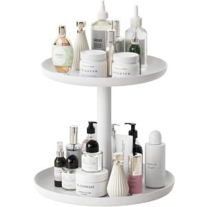 IBERG 2 Tier Metal Lazy Susan Organizer, 9 & 11, Rotating Spice Organizer for Kitchen, Pantry & Countertop (White)