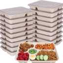 40 oz 5 Compartments disposable Sugarcane Fiber plates with Lids Bagasse Plant Fibers Freezer Safe 25 Pack