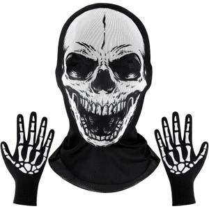 Adult White Skull Mask and Skeleton Gloves Costume Accessories for Halloween Masquerade Themed Parties