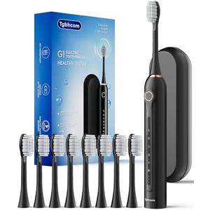 Tgbhcom Black Electric Toothbrushes, with 8 Brush Heads, 1 Travel Toothbrush Case, for Adults and Kid Electric Toothbrush, Long 180-Day Battery Life, 6 Modes, IPX7 Waterproof, Smart 2-Minute Timer.