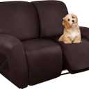 molasofa Loveseat Recliner Slipcover - 6 Pieces Stretch Leather Like Recliner Sofa Cover for 2 Seat Dual Reclining Loveseat Couch, Furniture Protector with Elastic Bottom (Chocolate)