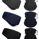 Syhood 6 Pieces Winter Fleece Ear Warmer Headband Ear Muffs Head Wraps with Winter Fleece Neck Warmer Gaiter(Black, Dark Grey, Navy Blue,One Size)