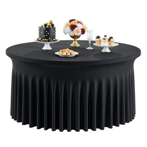 Outpain 6 Pack Black Round Spandex Tablecloth for 60 Inch/5FT Tables - Stretchy Table Cloth with Skirt, Wrinkle-Free Fitted Cloth for Wedding Vendor, Banquet & Graduation Decor (120" Round)