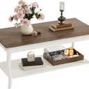 ChooChoo Coffee Table, Rustic Center Table with Curved Legs and Storage Shelf, 39" Coffee Table for Living Room, Soft White