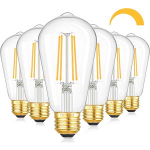 Kondras Dimmable LED Bulbs, 7W 850Lumens High Brightness, 60W Incandescent Equivalent Bulbs, 3000K Soft White, ST58 Antique Filament Light Bulbs, E26 Base, Clear Glass, Vintage Bulbs for Home, 6-Pack