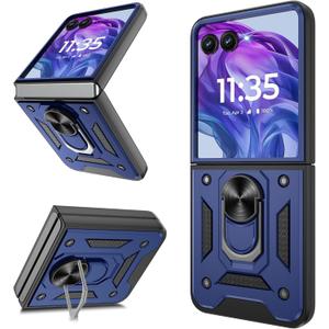for Motorola Razr+ Plus 2024 Case/Razr+ Plus 2025 Case, Heavy Duty Shockproof with 360 Rotation Metal Kickstand [Military Grade] Protective Case for Moto Razr + 2024/2025, Blue