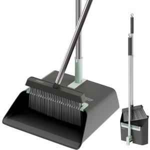 JOYMOOP Black Broom and Dustpan Set with 56 Handle, Upright Angle Design for Pet Hair and Hard Floor Sweeping (Black & Light Green)