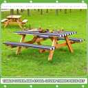 SmoothNovelty Picnic Table Cover with Bench Covers 72 x 30 Inch Waterproof Elastic Fitted Outdoor Stripe Tablecloth for 6 ft Rectangle Tables, School Camping Accessories Park(Navy Blue and White)