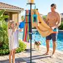 Luxspire Pool Towel Rack Outdoor, 6 Bars Outdoor Pool Towel Holder, 63 inch Heavy Duty Pool Accessories Outdoor Towel Rack with Tray and Hooks Storage for Beach, Hot Tub, Bathroom, Backyard, Black