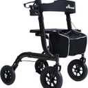 Henmnii Rollator Walker for Seniors, Lightweight Foldable All Terrain Rolling Walker with seat, Aluminum Walkers with 10 inch Rubber Wheels, Handles and Backrest for Seniors and Adult