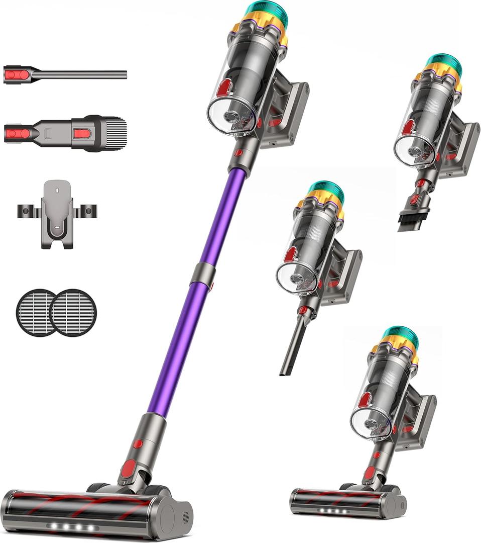 RENNBOES Cordless Vacuum Cleaner, 48KPA 550W 65Mins Self-Standing Vacuum Cleaners for Home, Cordless Stick Vacuum with Oversized Dust Cup, Rechargeable Vacuum for Hardwood Floor, Carpet, Pet Hair