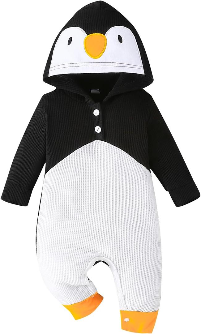 Baby Boy Baby Girl Cute Halloween Outfits Long Sleeve Hoodie Toddle Fall Winter Infant Funny Romper Jumpsuit (0-3 Months, Penguin)