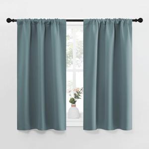 NICETOWN Greyish Blue Blackout Curtains Panels for Window, Thermal Insulated Rod Pocket Blackout Drapes/Draperies for Living Room (2 Panels, W34 x L45 inches)