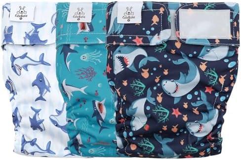 CuteBone Washable Dog Diapers Female No Tail Hole 3 Pack Reusable Doggie Period Training Pants for Docked-Tail Frenchie French Bulldog Boston Terrier Without Tail WWD25M, M