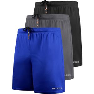 NELEUS Men's 7 inch Lightweight Workout Running Shorts with Pockets (Medium, 6058# 3 Pack: Black,grey,blue)