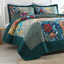 ENASAL Cotton Bedspread Quilt Sets Reversible Bedding Coverlet Sets Comforters, Patchwork Vintage Floral Turquoise Bedspread, King Size