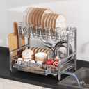 2 Tier Dish Drainer Drying Rack for Kitchen Counter, Large Stainless Steel Dishes Dryer with Drainboard, Space Saving, Big Rustproof Metal Modern Countertop Plates Strainer with Utensil Holder, Sliver (11.5"D x 17"W x 14.2"H, Silver)