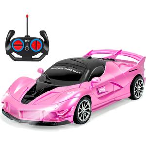 Remote Control Car for Girls, 1:18 Scale Hobby Rc Cars Toys for Kids Toddlers Age 3 4 5 6 7 8-12 Year Old- Model Sports Racing Car with Headlights Birthday Easter Gift, Pink