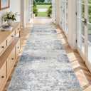 Restydon 3x10 Runner Rug Non Slip Washable for Entryway, Vintage Hallway Runner for Front Porch, Laundry Room, Bedroom, Abstract Stain Resistant Indoor Kitchen Mats for Floor(Blue/Brown/Ivory)