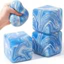 Shappy 4 Pack Stress Ice Cube, Slow Rising Stress Balls for Adults Kids, 2.1 Inch Sensory Toy for Anxiety Relief, Square Shape Balls for Classroom Prizes, Cube for Party Favors (Blue, Stylish)